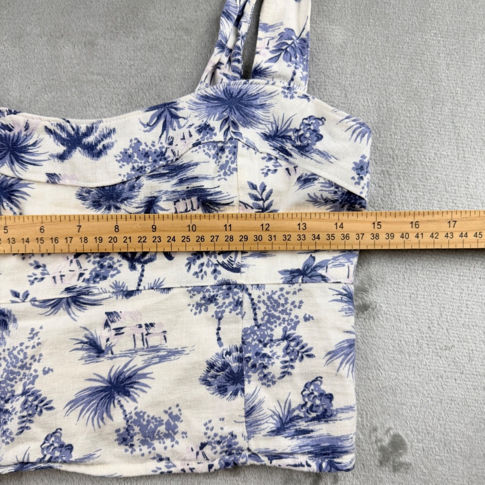 Abercrombie & Fitch Women's M Blue White Tropical Toile Linen Smocked Crop Top - Picture 9 of 9